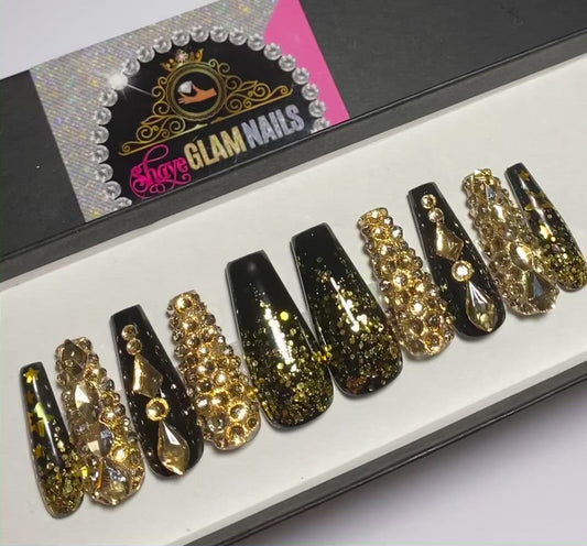 Black & Gold Glam Press On Nails