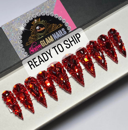Ready to Ship | Red All Bling Everything | Small | Long Stiletto