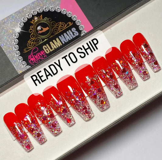 Ready to Ship | Red Ombré | Small | Long Coffin