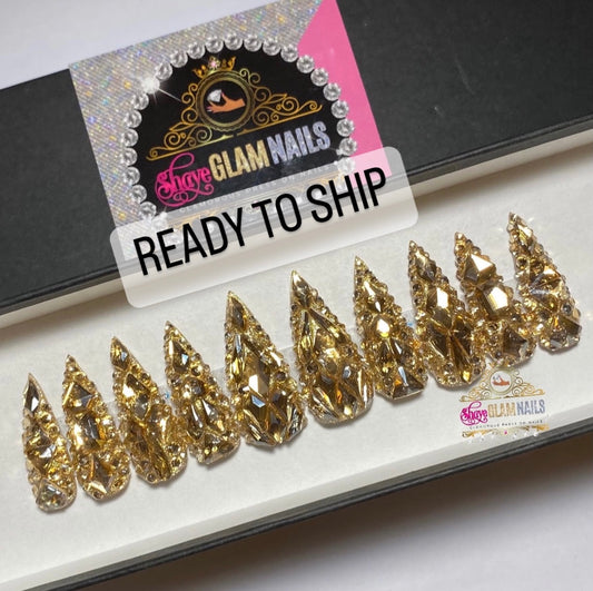 Ready to Ship | Gold All Bling Everything | Large | Long Stiletto