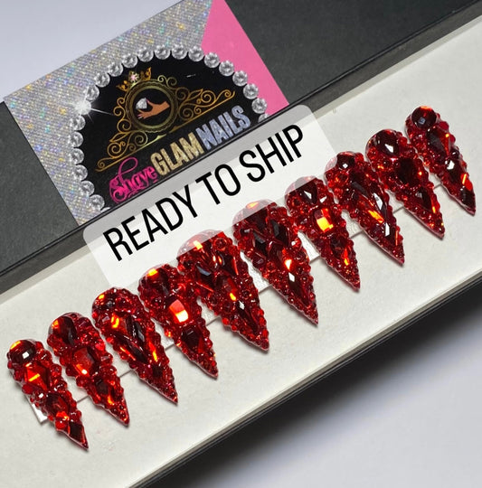 Ready to Ship | Red All Bling Everything | Medium | Long Stiletto