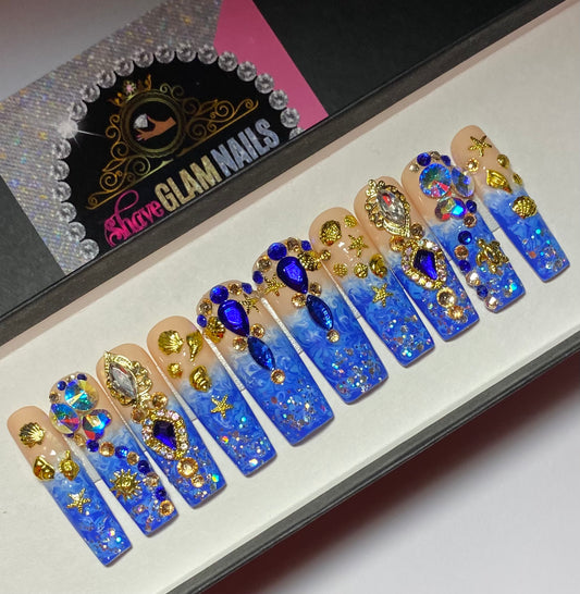 Ocean Glam Press On Nails